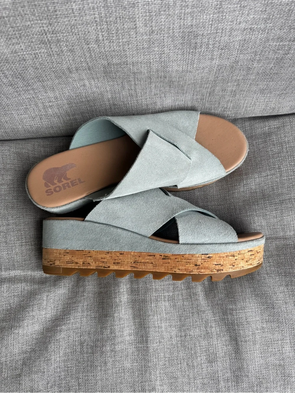 Sorel Cameron Flatform Sandal - Women's Light Blue Cork Platform Slide Sandals